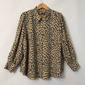 Vince Camuto Leopard Print Button Up Blouse Beige Black Long Sleeve Size 2X